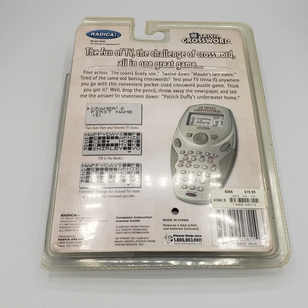 Vtg Radica TV Trivia Crossword Handheld Electronic Game Open‎ Tested Retro 2000